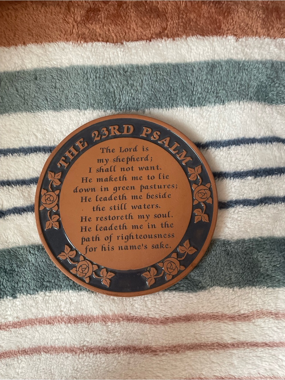 Frankoma Terracotta Trivet Feat. 23rd Psalm - Brown and Navy